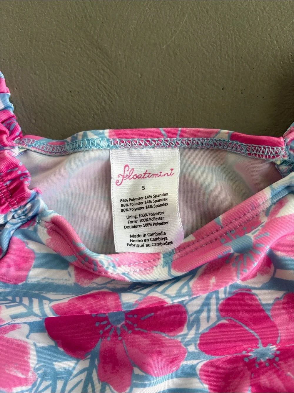 Floatimini Pink Floral Puff Sleeve Kids Bikini Size 5